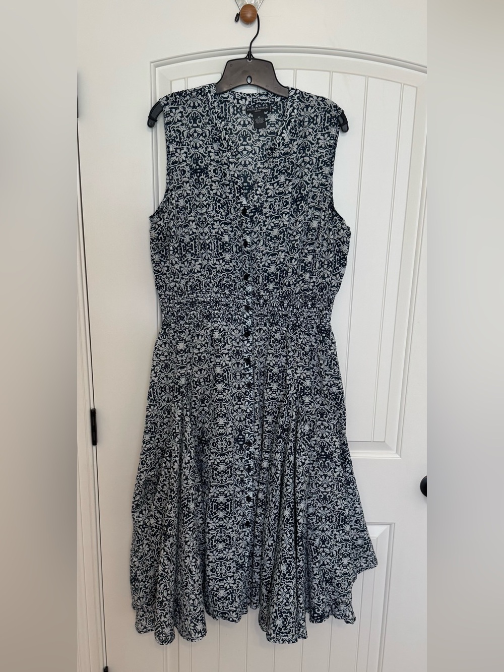 Chelsea & Theodore 100% Cotton Navy & White Floral Fit-and-Flare Dress Size 2X